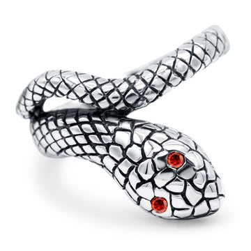 Snake Ring Oxidized Band Solid Simulated Garnet CZ 925 Sterling Silver (17mm)